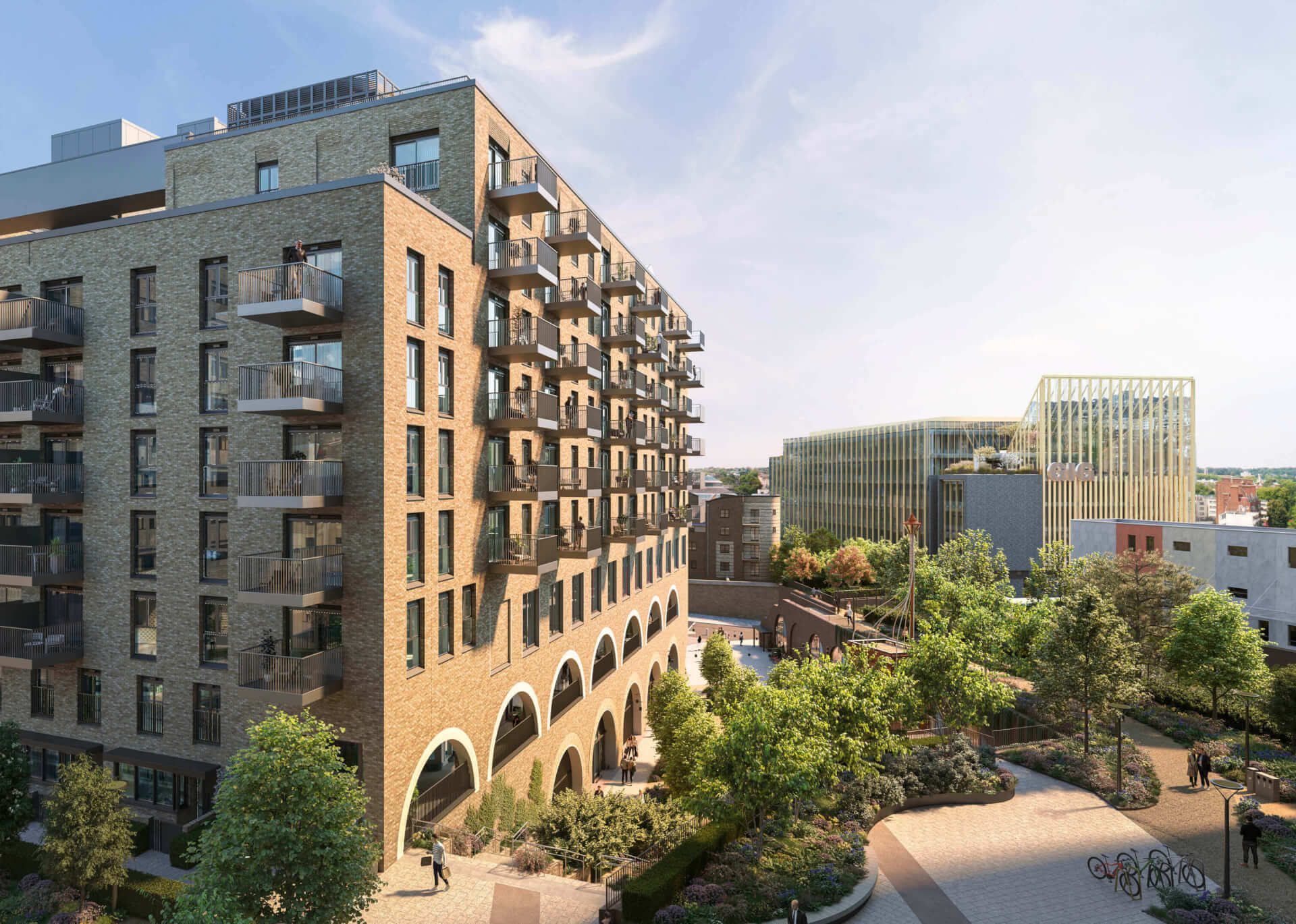 Computer-generated view of Camden Goods Yard buildings and public realm