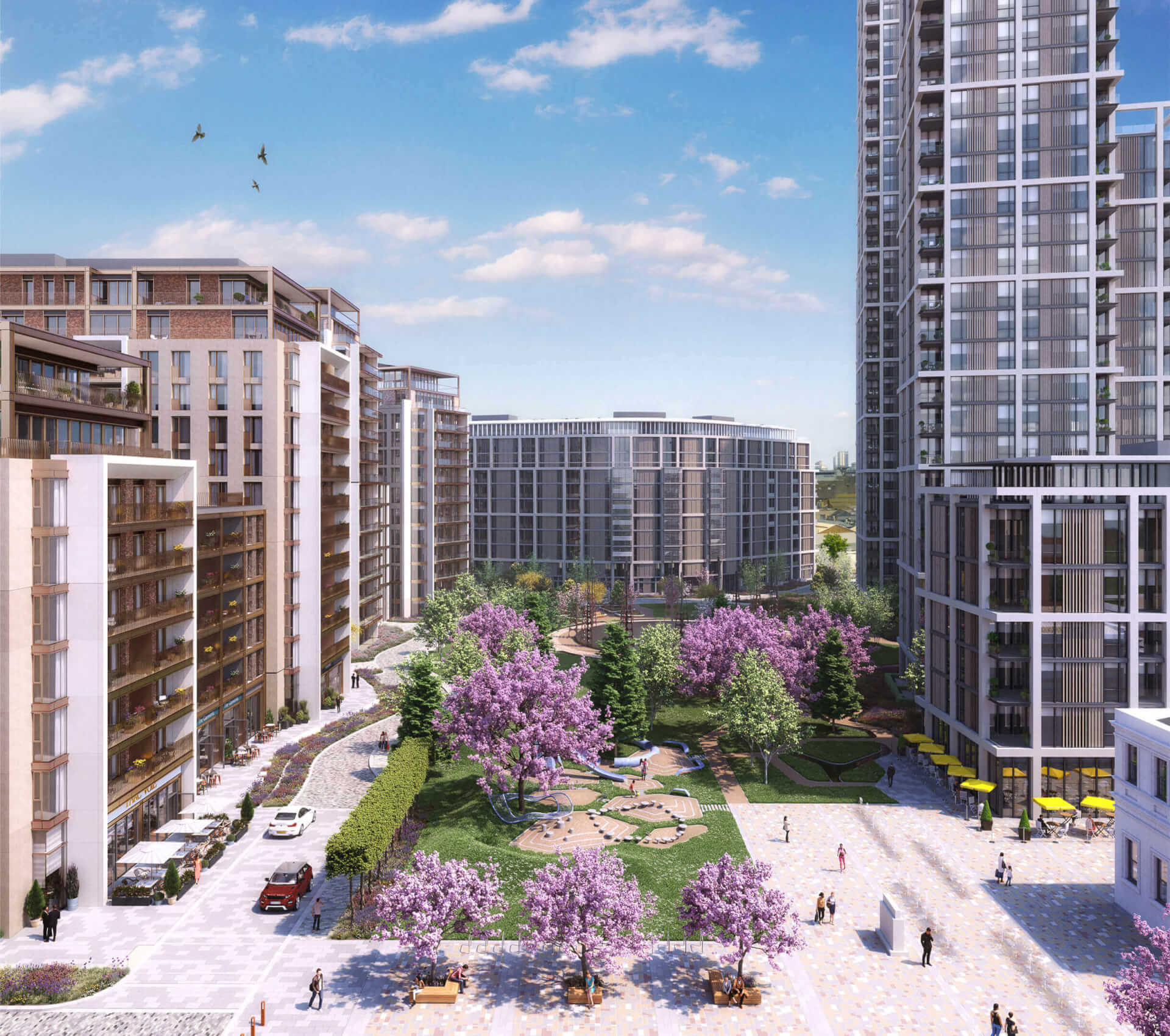 Computer-generated view of King’s Road Park buildings and landscaped setting