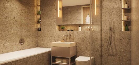 Computer-generated bathroom interior at Trillium