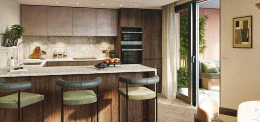 Computer-generated kitchen interior at Trillium