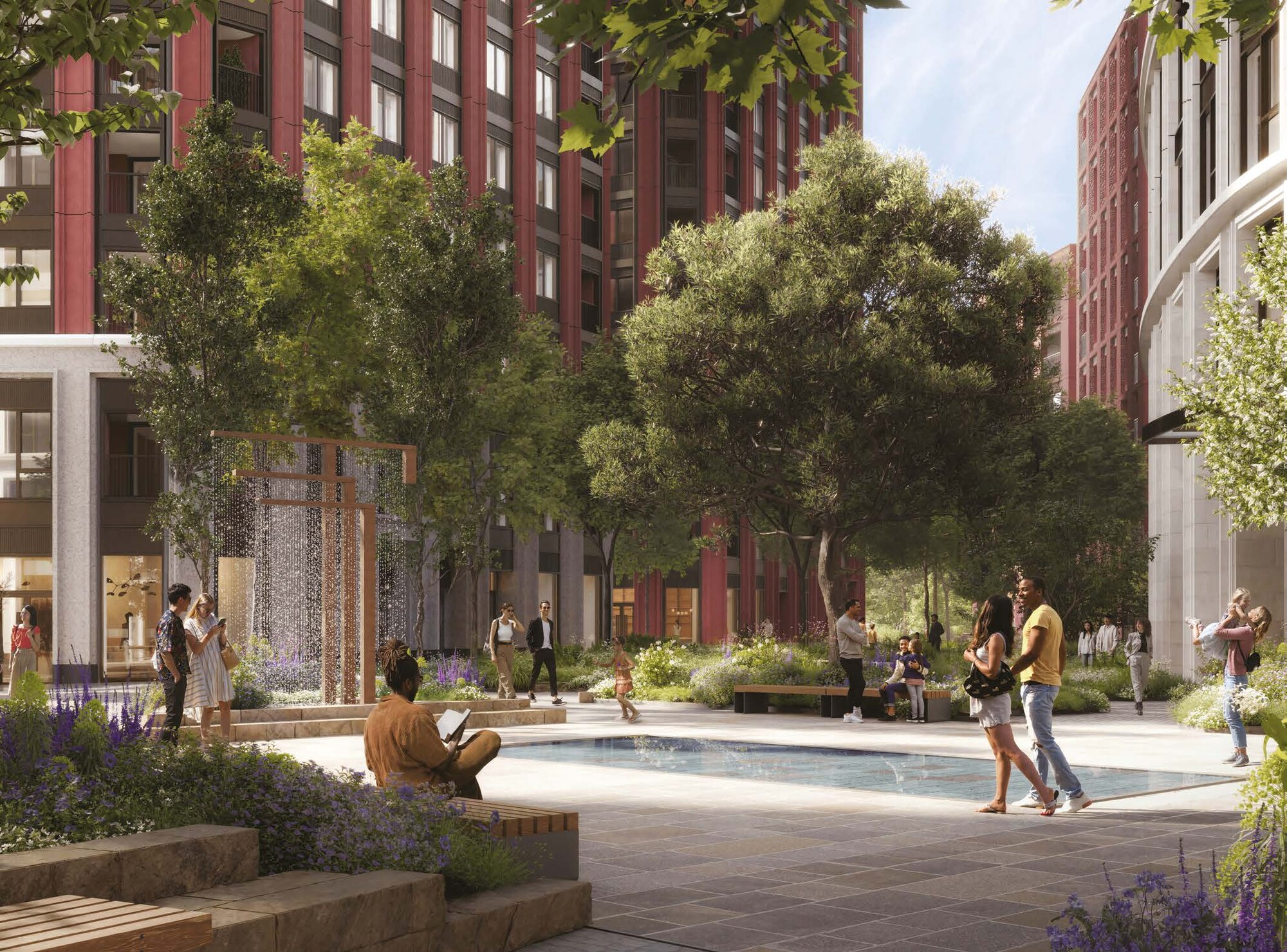 Computer-generated landscaped courtyard at Trillium